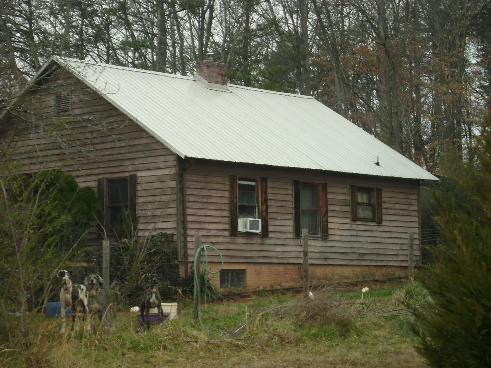 White metal roof on an old wood sided farmhouse, from a Metal Roof Installation job in Tiro